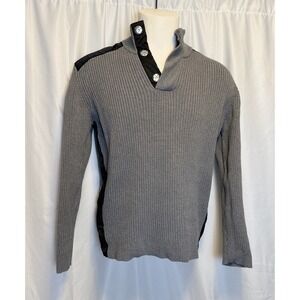 INC International Concepts Mens 1/4 Button XL Ribbed Sweater Gray Side Panels
